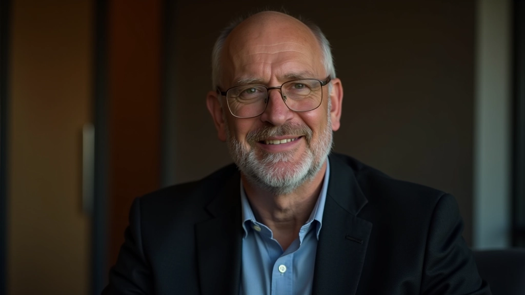 Portrait of male life coach with confident expression, office setting, professional lighting