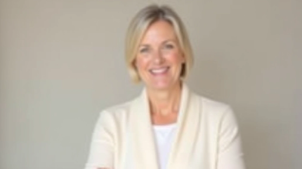 Portrait of female life coach with warm expression, professional setting, studio lighting